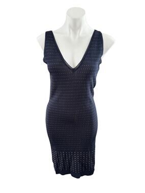 Rag & Bone Navy Polka Dot Knit Dress V Neck Sleeveless Small